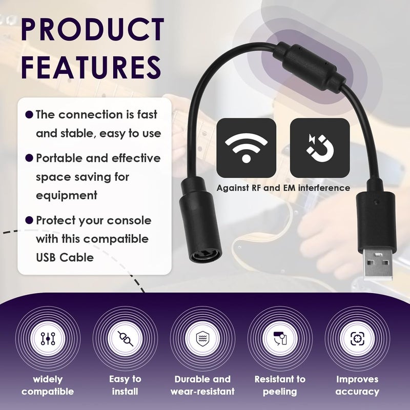 chaseroad USB Breakaway Cable for Xbox 360, Rocksmith Real Tone Cable, Xbox Controller Cord, Xbox USB Adapter, Guitar Hero Dongle , Compatible with Logitech G920 G923 G27 & Thrustmaster 458 Spider Racing Wheel - Image 4